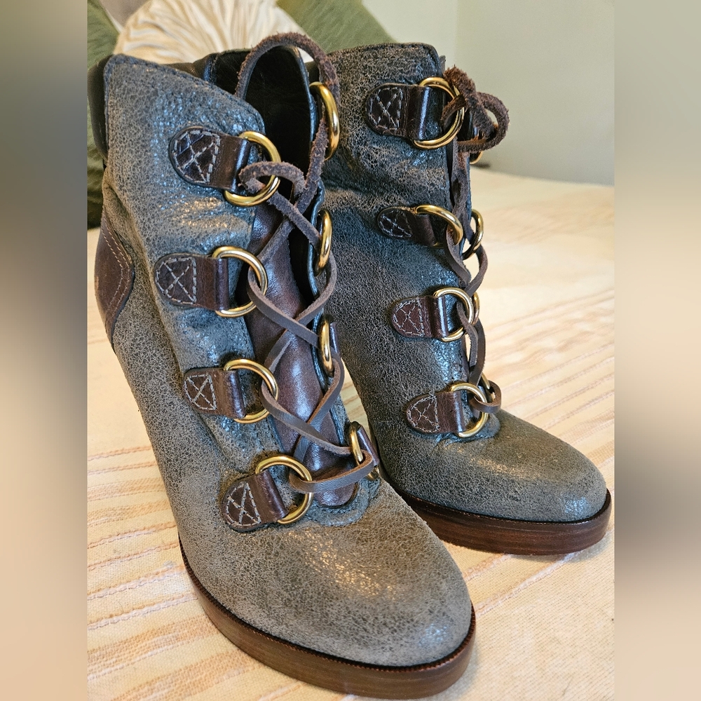 Tory Burch Gray and Brown Ankle Boots